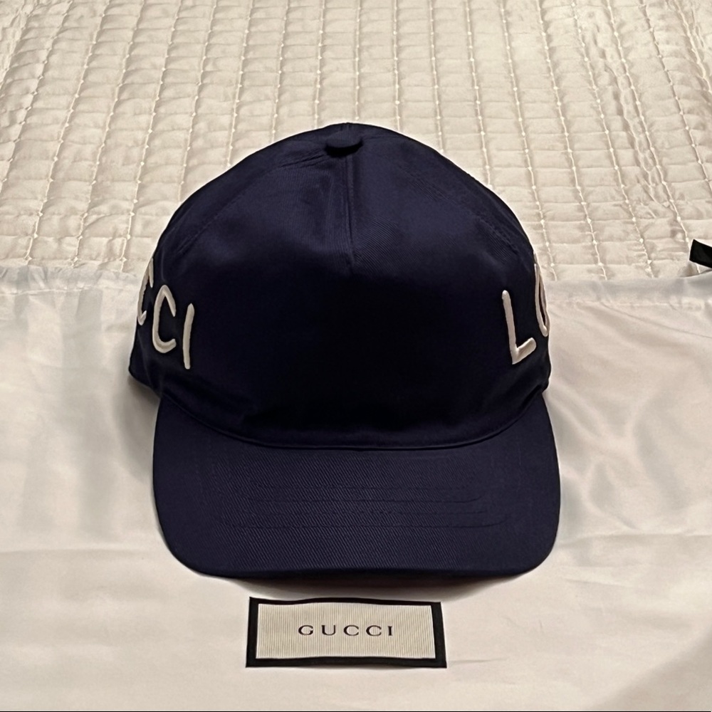 Gucci Blue Canvas Baseball Logo  L 59 LOVED HAT - Picture 5 of 7